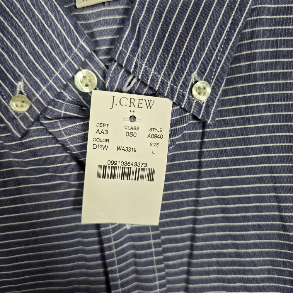 J Crew Oxford Shirt Men's Large Blue Horizontal Striped Button Down Woven Tailor - Picture 3 of 8